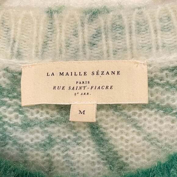 EUC Sezane Julietta Floral Mohair Wool Sweater Green Ecru Medium - Picture 7 of 9